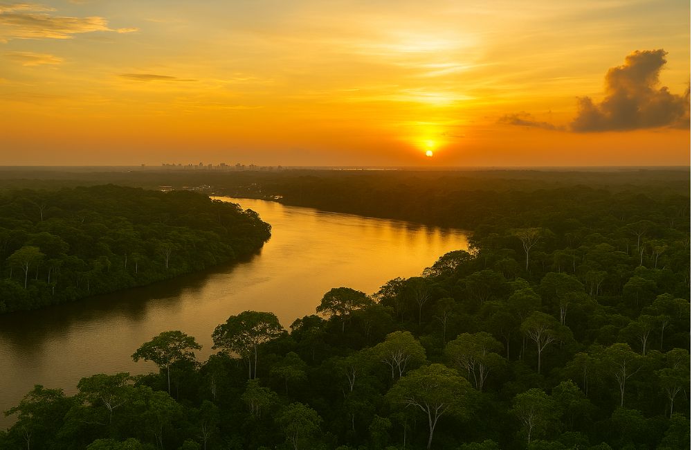 Vista aérea da floresta amazônica, destacando a natureza na COP30.