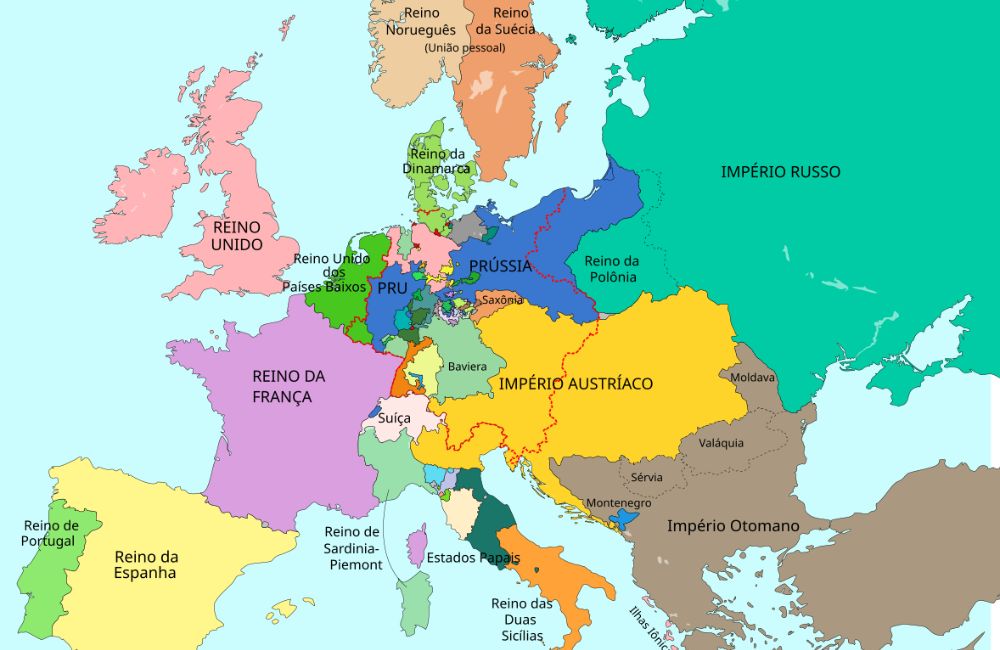 Mapa político da Europa após o Congresso de Viena em 1815.