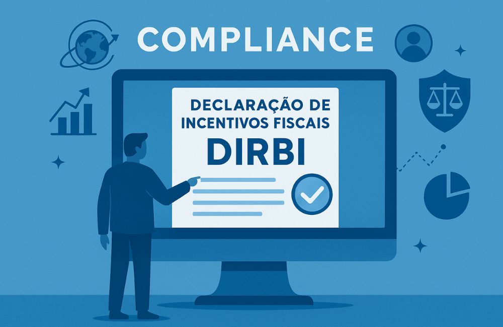 Representação visual de compliance tributário e declaração de benefícios fiscais DIRBI