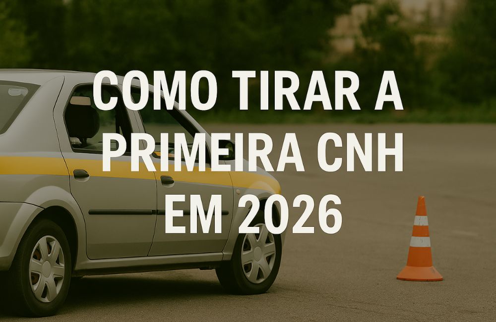 Como tirar a primeira CNH em 2026 Carro de aula prática com cone de trânsito em imagem sobre como tirar a primeira CNH em 2026