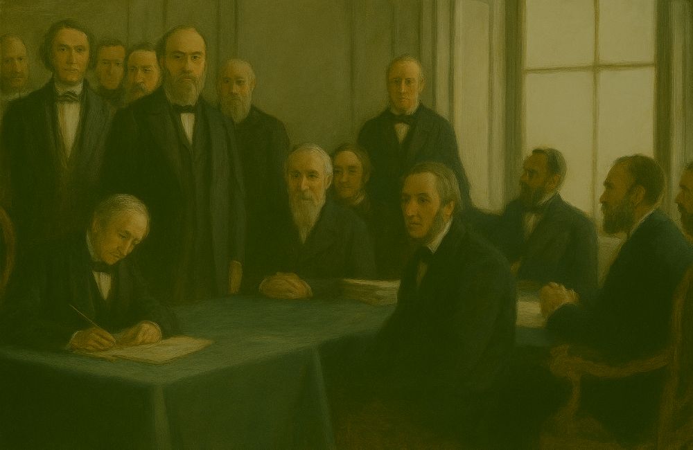 Representação visual de negociação diplomática ligada à Guerra da Crimeia e Tratado de Paris.